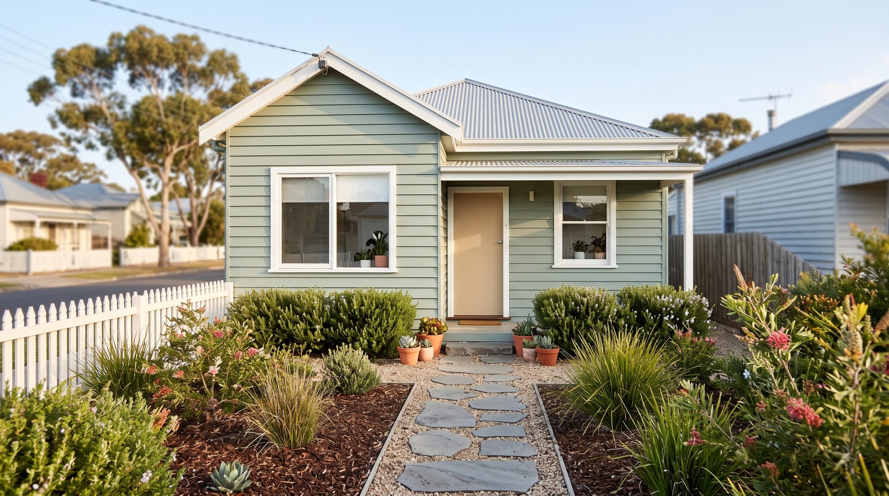 The green weatherboard cottage on Banksia Street, home of Ledger and Lantern Bookkeeping